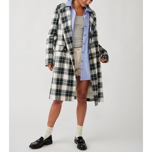 Free People Jackets & Blazers - FREE PEOPLE Freddie Longline Plaid Blazer / Green Plaid